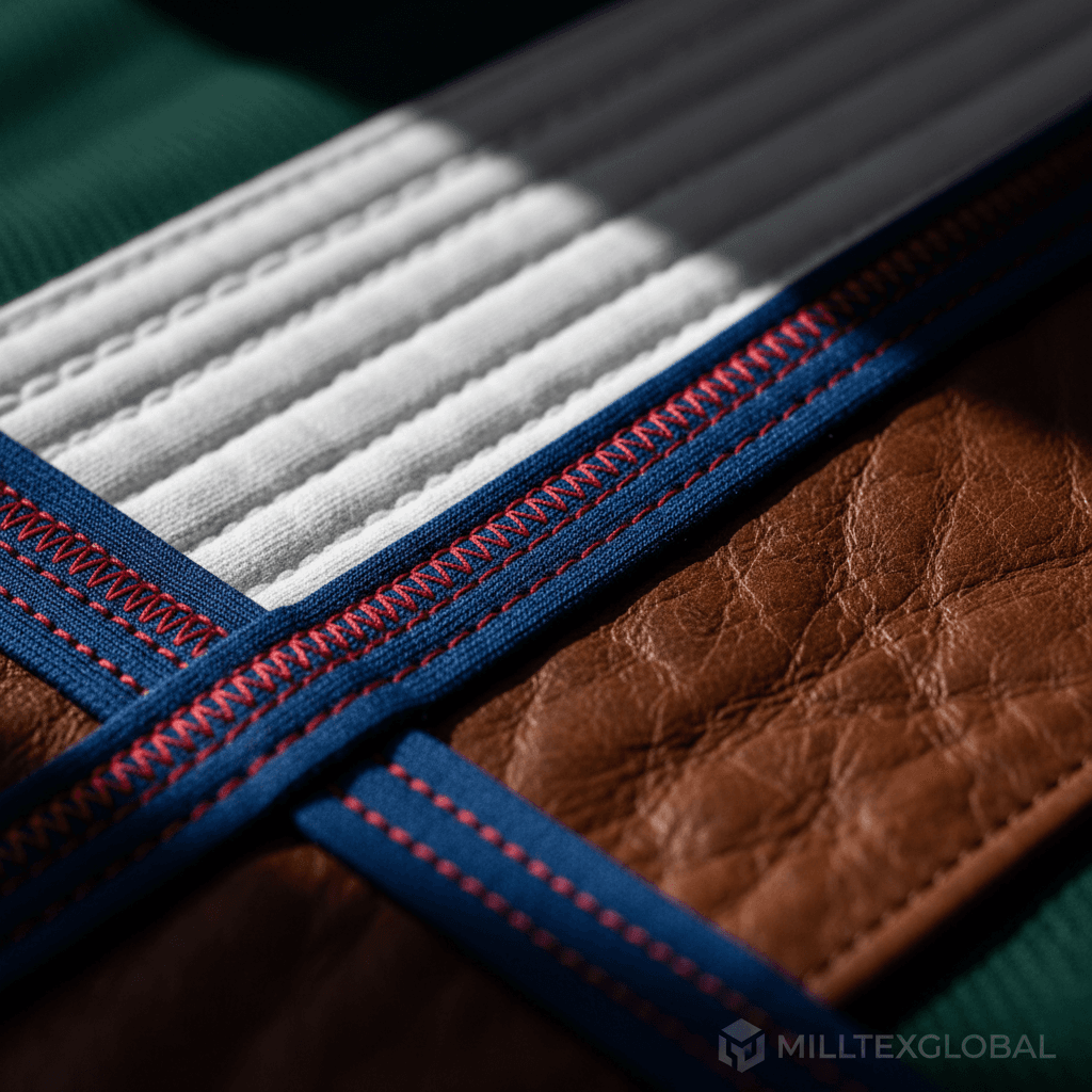 Close-up detail of fabric quality and stitching in sports apparel